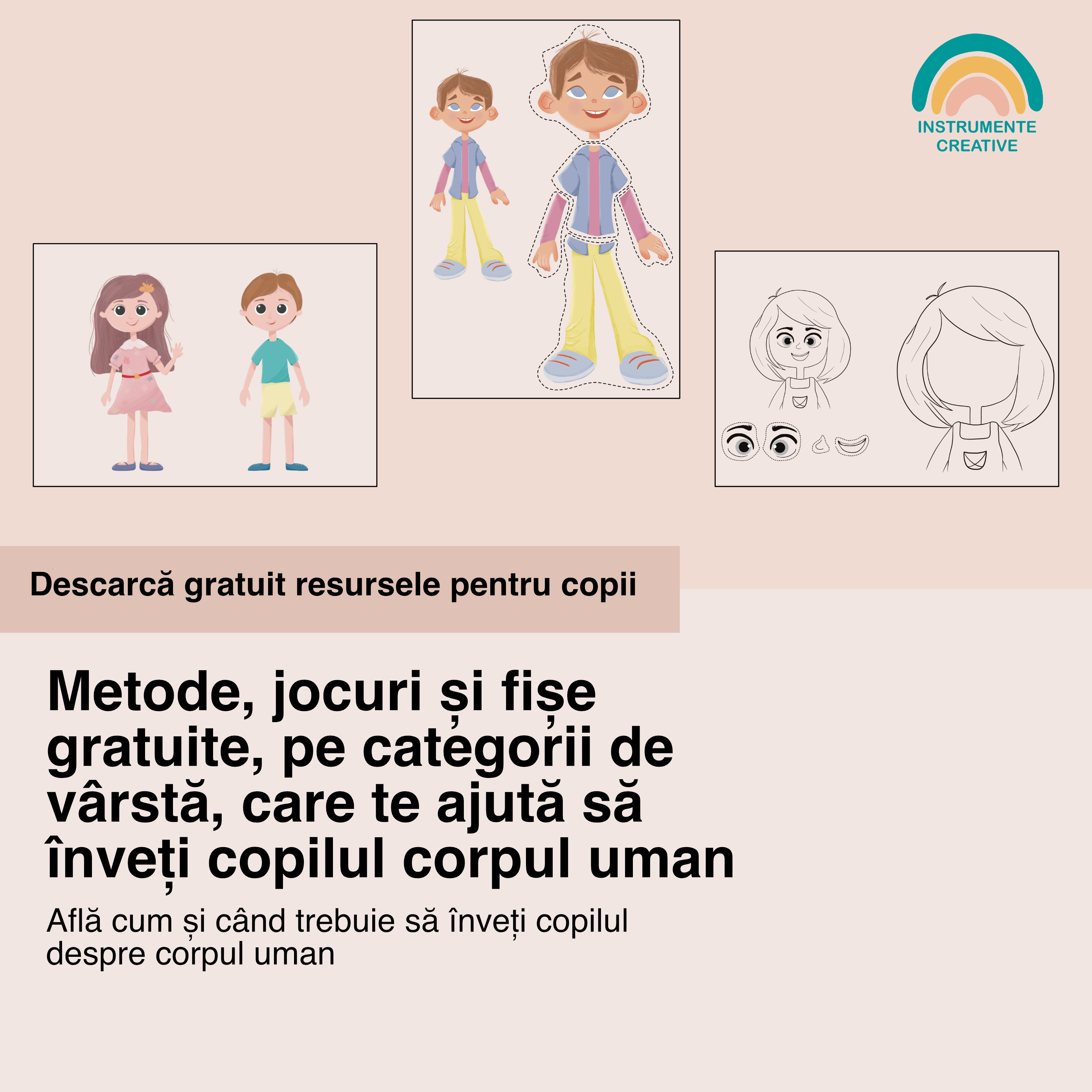 Metode, jocuri și fișe gratuite, pe categorii de vârstă, care te ajută să înveți copilul corpul uman, schema corporală.